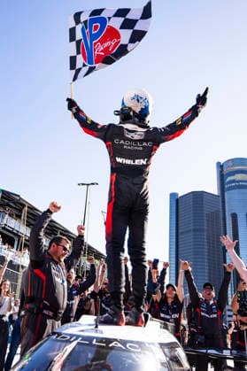 AUTO - IMSA - DETROIT SPORTS CAR CLASSIC 2026 AITKEN Jack (gbr), Cadillac Whelen, Cadillac V-Series.R, portrait celebrating his win during the Chevrolet Detroit Sports Car Classic, 5th round of the 2026 2026 IMSA SportsCar Championship, on the Streets of Detroit, from May 29 to 31, 2026 in Detroit, Michigan, United States of America - DetroitUnited States  Copyright: xJULIENxDELFOSSEx