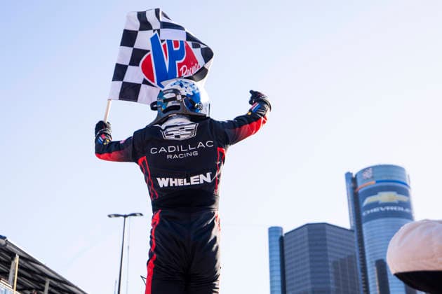 AUTO - IMSA - DETROIT SPORTS CAR CLASSIC 2026 AITKEN Jack (gbr), Cadillac Whelen, Cadillac V-Series.R, portrait celebrates his win during the Chevrolet Detroit Sports Car Classic, 5th round of the 2026 2026 IMSA SportsCar Championship, on the Streets of Detroit, from May 29 to 31, 2026 in Detroit, Michigan, United States of America - DetroitUnited States  Copyright: xJULIENxDELFOSSEx