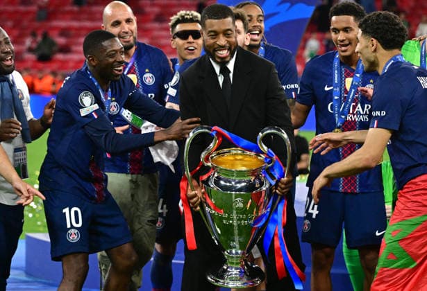 Ousmane Dembélé, Presnel Kimpembe - Le PSG remporte la Ligue Des Champions 2026, pour la seconde fois d affilée face à Arsenal au stade Ferenc-Puskas à Budapest le 30 mai 2026. Christian Liewig Bestimage PSG wins the Champions League 2026, for the second time in a row against Arsenal at the Ferenc Puskas Stadium in Budapest on May 30, 2026. Budapest Hongrie  Copyright: xChristianxLiewigx xBestimagexChristianxLiewigx xBestimagex