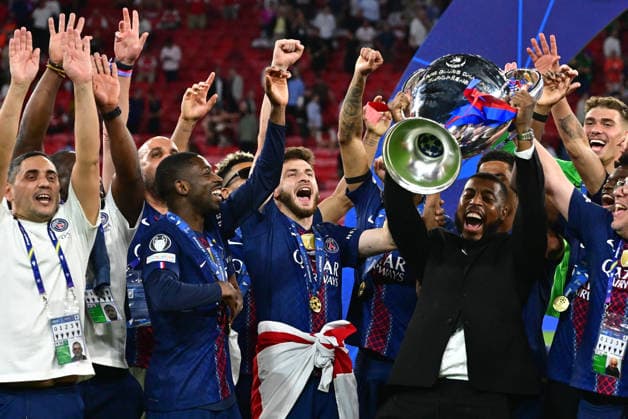 Ousmane Dembélé, Khvicha Kvaratskhelia, Presnel Kimpembe - Le PSG remporte la Ligue Des Champions 2026, pour la seconde fois d affilée face à Arsenal au stade Ferenc-Puskas à Budapest le 30 mai 2026. Christian Liewig Bestimage PSG wins the Champions League 2026, for the second time in a row against Arsenal at the Ferenc Puskas Stadium in Budapest on May 30, 2026. Budapest Hongrie  Copyright: xChristianxLiewigx xBestimagexChristianxLiewigx xBestimagex