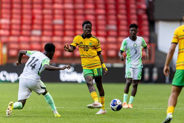 Jamaica v Nigeria, Unity Cup London 2026, Cup Final Jamaica forward Kaheim Dixon (10) plays a pass during the Unity Cup London 2026 match between Jamaica and Nigeria at The Valley, London, UK on 30 May 2026. London The Valley Greater London UK Editorial use only , Copyright: xManjitxNarotrax PSI-24353-0014