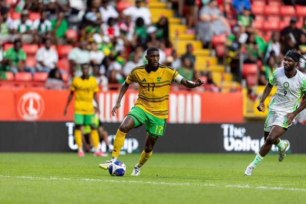 Jamaica v Nigeria, Unity Cup London 2026, Cup Final Jamaica defender Damion Lowe (17) takes ball out of defence during the Unity Cup London 2026 match between Jamaica and Nigeria at The Valley, London, UK on 30 May 2026. London The Valley Greater London UK Editorial use only , Copyright: xManjitxNarotrax PSI-24353-0018