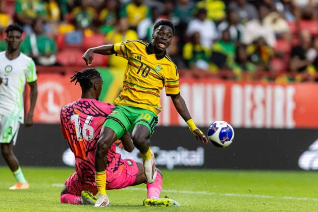 Jamaica v Nigeria, Unity Cup London 2026, Cup Final Jamaica forward Kaheim Dixon (10) tries to take shot at goal during the Unity Cup London 2026 match between Jamaica and Nigeria at The Valley, London, UK on 30 May 2026. London The Valley Greater London UK Editorial use only , Copyright: xManjitxNarotrax PSI-24353-0033