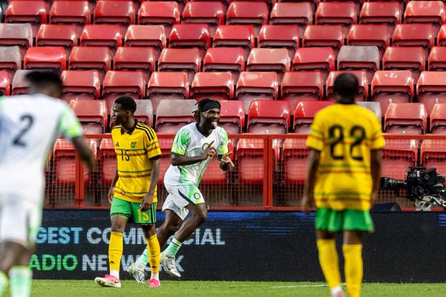 Jamaica v Nigeria, Unity Cup London 2026, Cup Final GOAL scores 2-0 Nigeria forward Terem Moffi (9) scores and celebrates during the Unity Cup London 2026 match between Jamaica and Nigeria at The Valley, London, UK on 30 May 2026. London The Valley Greater London UK Editorial use only , Copyright: xManjitxNarotrax PSI-24353-0036