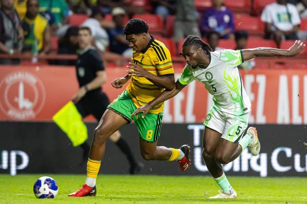 Jamaica v Nigeria, Unity Cup London 2026, Cup Final Jamaica forward Nicholas Simmonds (8) runs forward in wing during the Unity Cup London 2026 match between Jamaica and Nigeria at The Valley, London, UK on 30 May 2026. London The Valley Greater London UK Editorial use only , Copyright: xManjitxNarotrax PSI-24353-0054