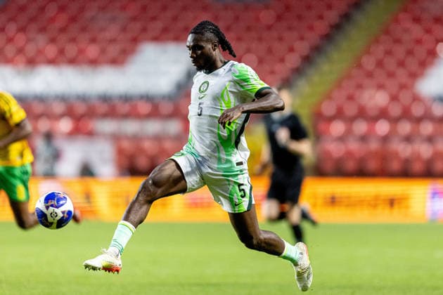 Jamaica v Nigeria, Unity Cup London 2026, Cup Final Nigeria defender Igoh Ogbu (5) controls ball during the Unity Cup London 2026 match between Jamaica and Nigeria at The Valley, London, UK on 30 May 2026. London The Valley Greater London UK Editorial use only , Copyright: xManjitxNarotrax PSI-24353-0060