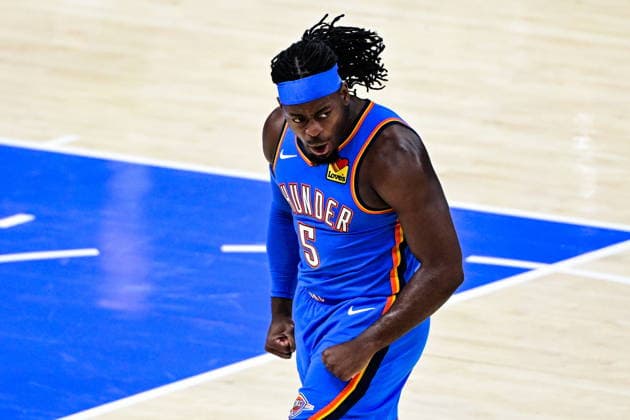 NBA, Basketball Herren, USA West Conference Finals Game 7 - San Antonio Spurs at Oklahoma City Thunder Oklahoma City Thunder guard Luguentz Dort celebrates during game 7 of the NBA West Conference Finals between Oklahoma City Thunder and San Antonio Spurs in Oklahoma City, Oklahoma, USA, 30 May 2026. Oklahoma City United States  Copyright: xGERALDxLEONGx