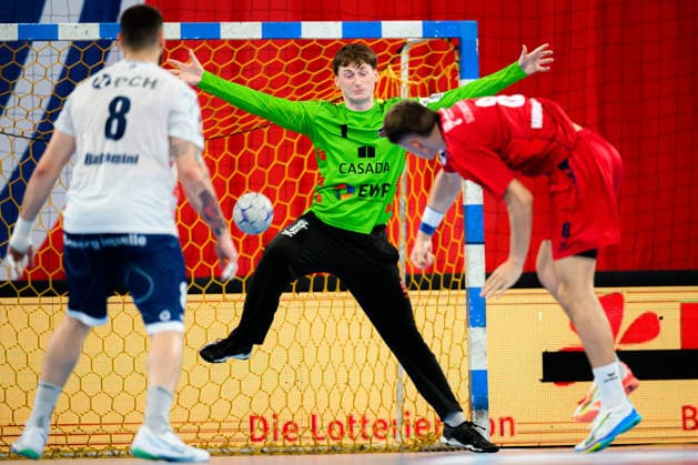 Bietigheim HBL 25 26 SG BBM Bietigheim VfL Potsdam Torhueter Frederik Höler Hoeler Potsdam , Alen Hadzimuhamedovic Bietigheim Bietigheim Bissingen Egetrans Arena Baden Württemberg Germany