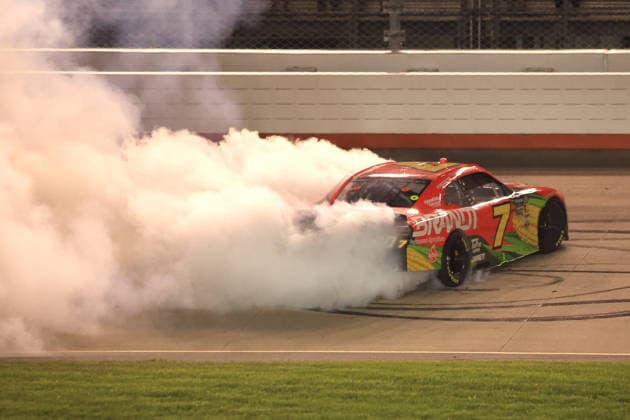 NASHVILLE, TN - MAY 30: Justin Allgaier ( 7 JR Motorsports BRANDT Precision Build Trademark Fertilizer Chevrolet) celebrates after winning the NASCAR, Motorsport, USA O Reilly Auto Parts Sports Illustrated Resorts 250 on May 30, 2026 at Nashville Superspeedway in Lebanon, TN. (Photo by Jeff Robinson Icon Sportswire) AUTO: MAY 30 NASCAR O™Reilly Auto Parts Series Sports Illustrated Resorts 250 EDITORIAL USE ONLY Icon26053016862250