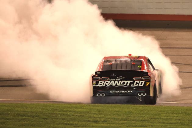 NASHVILLE, TN - MAY 30: Justin Allgaier ( 7 JR Motorsports BRANDT Precision Build Trademark Fertilizer Chevrolet) celebrates after winning the NASCAR, Motorsport, USA O Reilly Auto Parts Sports Illustrated Resorts 250 on May 30, 2026 at Nashville Superspeedway in Lebanon, TN. (Photo by Jeff Robinson Icon Sportswire) AUTO: MAY 30 NASCAR O™Reilly Auto Parts Series Sports Illustrated Resorts 250 EDITORIAL USE ONLY Icon26053016943250