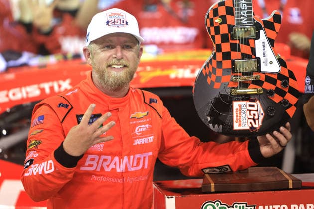NASHVILLE, TN - MAY 30: Justin Allgaier ( 7 JR Motorsports BRANDT Precision Build Trademark Fertilizer Chevrolet) celebrates after winning the NASCAR, Motorsport, USA O Reilly Auto Parts Sports Illustrated Resorts 250 on May 30, 2026 at Nashville Superspeedway in Lebanon, TN. (Photo by Jeff Robinson Icon Sportswire) AUTO: MAY 30 NASCAR O™Reilly Auto Parts Series Sports Illustrated Resorts 250 EDITORIAL USE ONLY Icon26053017398250