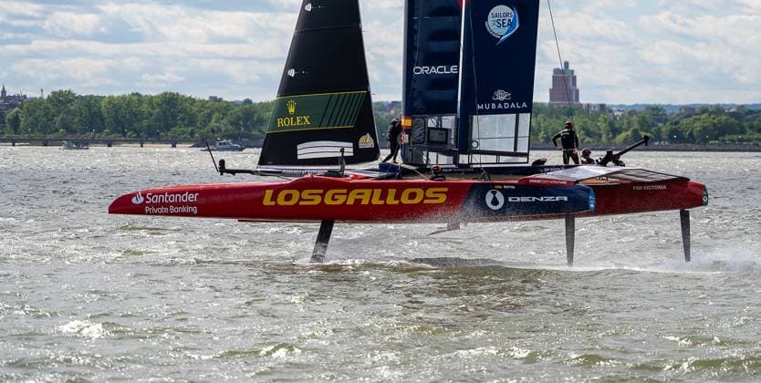 RECORD DATE NOT STATED Mubadala New York SailGP Kicks Off as Spain Takes Early Lead on Opening Day (SPO) Mubadala New York SailGP Kicks Off as Spain Takes Early Lead on Opening Day. May 30,2026, Governors Island, New York, USA: Team Spain competes during the opening day of the Mubadala New York Sail Grand Prix on the Hudson River on Saturday. Jorge Estrellado Thenews2(Foto: Jorge Estrellado Thenews2 imago images) SPO  Copyright: xJorgexEstrelladox