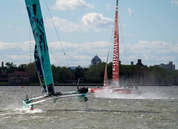 RECORD DATE NOT STATED Mubadala New York SailGP Kicks Off as Spain Takes Early Lead on Opening Day (SPO) Mubadala New York SailGP Kicks Off as Spain Takes Early Lead on Opening Day. May 30,2026, Governors Island, New York, USA: Team USA races across the Hudson River during the opening day of the Mubadala New York Sail Grand Prix on Saturday, showcasing speed and precision in challenging wind conditions as teams battled for early points in the SailGP championship. Credit: Jorge Estrellado Thenews2(Foto: Jorge Estrellado Thenews2 imago images) SPO  Copyright: xJorgexEstrelladox