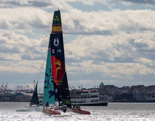RECORD DATE NOT STATED Mubadala New York SailGP Kicks Off as Spain Takes Early Lead on Opening Day (SPO) Mubadala New York SailGP Kicks Off as Spain Takes Early Lead on Opening Day. May 30,2026, Governors Island, New York, USA: Teams USA and Spain compete during the opening day of the Mubadala New York Sail Grand Prix on the Hudson River on Saturday afternoon. Credit: Jorge Estrellado Thenews2(Foto: Jorge Estrellado Thenews2 imago images) SPO  Copyright: xJorgexEstrelladox