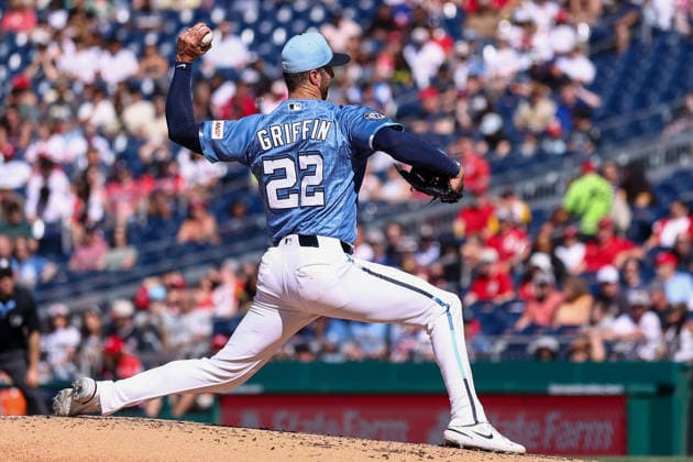 May 30, 2026, Washington D.C, District Of Columbia, United States: Washington, DC; Washington Nationals pitcher Foster Griffin (22) delivers a pitch during the Major League Baseball game between the Washington Nationals and the San Diego Padres at Nationals Park on Saturday, May 30, 2026. The Nationals beat the Padres 9-4. Washington D.C United States - ZUMAp258 20260530_znp_p258_067 Copyright: xStevexPrakopex