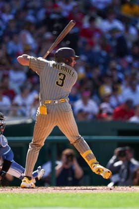 May 30, 2026, Washington D.C, District Of Columbia, United States: Washington, DC; San Diego Padres center fielder Jackson Merrill (3) bats during the Major League Baseball game between the Washington Nationals and the San Diego Padres at Nationals Park on Saturday, May 30, 2026. The Nationals beat the Padres 9-4. Washington D.C United States - ZUMAp258 20260530_znp_p258_028 Copyright: xStevexPrakopex