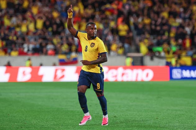 HARRISON, NJ - MAY 30: John Yeboah 9 of Ecuador celebrates a goal deflected by Jackson Porozo 25 of Ecuador (not pictured) during a game between the Ecuador and Saudi Arabia in a game prior to the World Cup at Sports Illustrated Stadium on May 30, 2026 in Harrison, New Jersey. (Photo by Andrew Mordzynski Icon Sportswire) SOCCER: MAY 30 Ecuador vs Saudi Arabia EDITORIAL USE ONLY Icon2605307914268