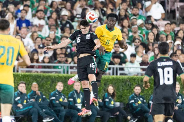 May 30, 2026, Pasadena, California, USA: MexicoÃ¢â‚¬â ¢s Israel Reyes (15) and Australia s Nestory Irankunda (11) vie for the ball during a MexTour Sendoff Match at Rose Bowl on Saturday, May 30, 2026 in Pasadena, Calif. MexTour Sendoff Match: Mexico 1:0 Australia  - ZUMAc68_ 20260530_zaf_c68_026 Copyright: xRingoxChiux