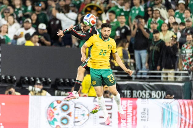 May 30, 2026, Pasadena, California, USA: Australia s Jacob Italiano (23) and MexicoÃ¢â‚¬â ¢s Mateo Chavez Garcia (20) vie for the ball during a MexTour Sendoff Match at Rose Bowl on Saturday, May 30, 2026 in Pasadena, Calif. MexTour Sendoff Match: Mexico 1:0 Australia  - ZUMAc68_ 20260530_zaf_c68_037 Copyright: xRingoxChiux