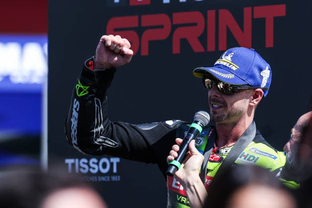 May 30, 2026, Scarperia E San Piero, Firenze, Italy: Fabio Di Giannantonio of Italy and Pertamina Enduro VR46 Racing Team celebrate the third place in Sprint Race during MotoGP GP7 Brembo Grand Prix of Italy - Sprint Race Podium at Mugello Circuit. Scarperia E San Piero Italy - ZUMAs197 20260530_aaa_s197_205 Copyright: xFabrizioxCarabellix