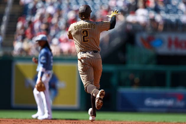 May 30, 2026, Washington D.C, District Of Columbia, United States: Washington, DC; San Diego Padres shortstop Xander Bogaerts (2) gestures after hitting a home run during the Major League Baseball game between the Washington Nationals and the San Diego Padres at Nationals Park on Saturday, May 30, 2026. The Nationals beat the Padres 9-4. Washington D.C United States - ZUMAp258 20260530_znp_p258_025 Copyright: xStevexPrakopex