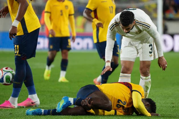 Yaimar Medina (B) reacts on the field during a friendly match between Ecuador and Saudi Arabia ahead of the 2026 World Cup at Sports Illustrated Stadium in New Jersey, USA, 31 May 2026. 2026 World Cup friendlies: Ecuador vs. Saudi Arabia !ACHTUNG: NUR REDAKTIONELLE NUTZUNG!  Copyright: xÁngelxColmenaresx AME6999 20260531-55020454087_1