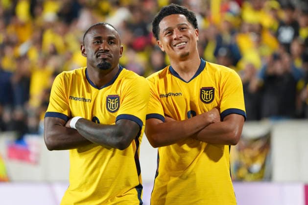 John Yeboah (L) and Anthony Valencia (R) of Ecuador celebrate a goal during a friendly match between Ecuador and Saudi Arabia ahead of the 2026 World Cup at Sports Illustrated Stadium in New Jersey, USA, 31 May 2026. 2026 World Cup friendlies: Ecuador vs. Saudi Arabia !ACHTUNG: NUR REDAKTIONELLE NUTZUNG!  Copyright: xÁngelxColmenaresx AME6989 20260531-55020454091_1