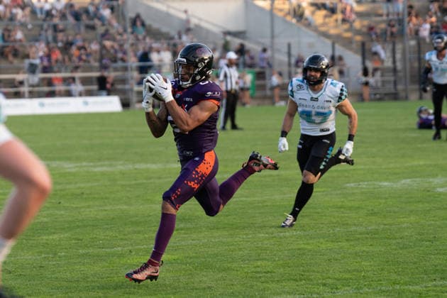 30 05 2026, xhfmx, American Football EFA European Football Alliance, Frankfurt Galaxy Munich Ravens v l Brevin Easton Frankfurt Galaxy, 81 , Dominik Schmid Munich Ravens, 47 DFL DFB REGULATIONS PROHIBIT ANY USE OF PHOTOGRAPHS as IMAGE SEQUENCES and or QUASI VIDEO Frankfurt am Main