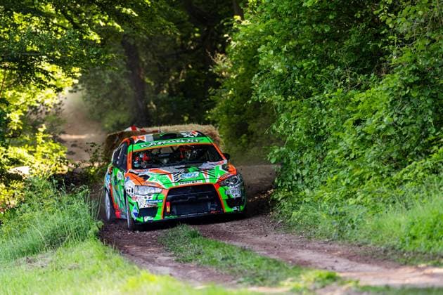 30 05 2026, GER, Motorsport Rallyesport, Maenner Frauen, Saison 2026, 61 RSC Rallye Wartburg RSC Rallye Super Cup powered by Carunion org MC Eisenach RAMONAT, Raphael DEU DERDA, Karina DEU Mitsubishi Lancer EVO X Chemnitzer AMC On Saturday afternoon, the drivers entered the last special stage Flachsgrund powered by Formella Bau GmbH 99817 Eisenach Festplatz Spicke Thüringen Germany