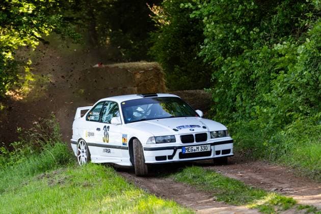 30 05 2026, GER, Motorsport Rallyesport, Maenner Frauen, Saison 2026, 61 RSC Rallye Wartburg RSC Rallye Super Cup powered by Carunion org MC Eisenach ASC Melsungen, AMC Bad Koenigshofen EDENHOFNER, Leon DEU SEITZ, Daniela DEU BMW E36 M3 On Saturday afternoon, the drivers entered the last special stage Flachsgrund powered by Formella Bau GmbH 99817 Eisenach Festplatz Spicke Thüringen Germany