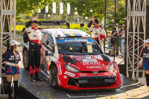 AUTO - WRC, Motorsport Rallye, WM - RALLY JAPAN 2026 SOLBERG Oliver, Toyota GR Yaris Rally1, portrait, podium, portrait during the 2026 Rally Japan, 7th round of the 2026 FIA WRC World Rally Car Championship, from May 28 to 30, 2026 at Toyota, Aichi, Japan - ToyotaJapan Copyright: xNikosxKatikisx
