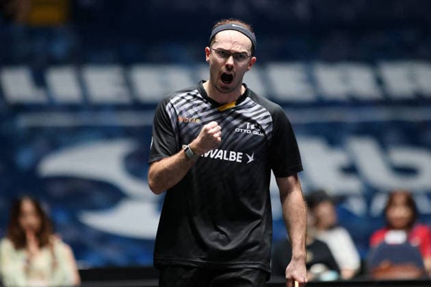 Leo de Nodrest TTC Schwalbe Bergneustadt celebrating after winning a point GER Frankfurt TTBL Liebherr Final Four TTC Schwalbe Bergneustadt vs Borussia Düsseldorf, Table Tennis Suewag Energie Arena 30 05 2026 GER Frankfurt TTBL Liebherr Final Four Table Tennis Suewag Energie Arena German Championships 30 05 2026 Frankfurt Copyright: xEibner-Pressefoto JoergxHirschx EP_JHH