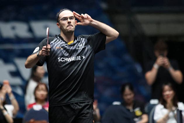 Leo de Nodrest TTC Schwalbe Bergneustadt wins the match 3 2 against Kanak Jha Borussia Duesseldorf GER Frankfurt TTBL Liebherr Final Four TTC Schwalbe Bergneustadt vs Borussia Düsseldorf, Table Tennis Suewag Energie Arena 30 05 2026 GER Frankfurt TTBL Liebherr Final Four Table Tennis Suewag Energie Arena Deutsche Meiterschaft 30 05 2026 Frankfurt Copyright: xEibner-Pressefoto JoergxHirschx EP_JHH