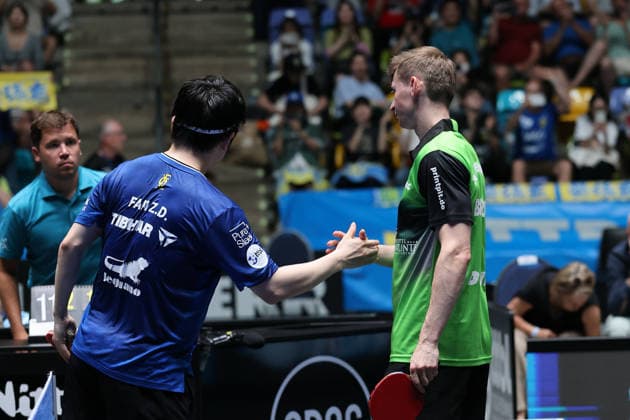 Fan Zhendong FC Saarbrücken TT wins with 3 1 GER Frankfurt TTBL Liebherr Final Four FC Saarbruecken vs SV Werder Bremen, Table Tennis Suewag Energie Arena 30 05 2026 GER Frankfurt TTBL Liebherr Final Four Table Tennis Suewag Energie Arena FC Saarbruecken vs SV Werder Bremen German Championship 30 05 2026 Frankfurt Copyright: xEibner-Pressefoto JoergxHirschx EP_JHH