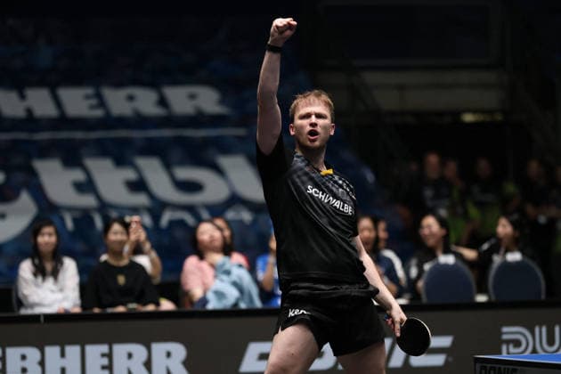 Benedikt Duda TTC Schwalbe Bergneustadt celebrates after winning a point GER Frankfurt TTBL Liebherr Final Four TTC Schwalbe Bergneustadt vs Borussia Düsseldorf, Table Tennis Suewag Energie Arena 30 05 2026 GER Frankfurt TTBL Liebherr Final Four Table Tennis Suewag Energie Arena German Championships 30 05 2026 Frankfurt Copyright: xEibner-Pressefoto JoergxHirschx EP_JHH