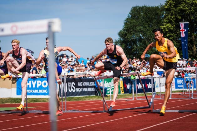 51 Hypomeeting, Goetzis AT , 31 05 2026 GOETZIS, SWITZERLAND MAY 31 left to right Finley GAIO of Switzerland competes in the 110 m hurdles of the mens decathlon at the 51 Hypomeeting, Goetzis AT on May 31, 2026 in Goetzis, Switzerland Copyright: xBEAUTIFULxSPORTS UlfxSchillerx