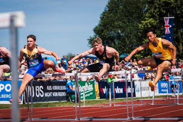 51 Hypomeeting, Goetzis AT , 31 05 2026 GOETZIS, SWITZERLAND MAY 31 left to right Heath BALDWIN of the USA, Finley GAIO, Yuma MARUYAMA of Japan of Switzerland competes in the 110 m hurdles of the mens decathlon at the 51 Hypomeeting, Goetzis AT on May 31, 2026 in Goetzis, Switzerland Copyright: xBEAUTIFULxSPORTS UlfxSchillerx