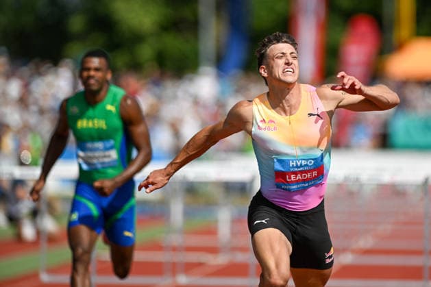 ATHLETICS - Hypomeeting Goetzis 2026 GOETZIS,AUSTRIA,31.MAY.26 - ATHLETICS - World Athletics Combined Events Tour, Hypomeeting, decathlon, 110m hurdles. Image shows Jose Fernando Ferreira (BRA) and Simon Ehammer (SUI).  GEPAxpictures xOliverxLerch