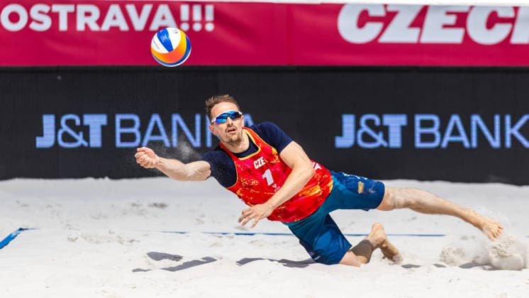 Ondrej Perusic of Czech Republic in action during the Ondrej Perusic and Jiri Sedlak of Czech Republic vs Taylor Crabb and Andrew Benesh of USA match at the Pro Tour, Beach volleyball, Beachvolleyball tournament of Elite category, Ostrava, Czech Republic, May 31, 2026. (CTKxPhoto VladimirxPrycek) CTKPhotoP2026053102373  CTKPhotoP2026053102373