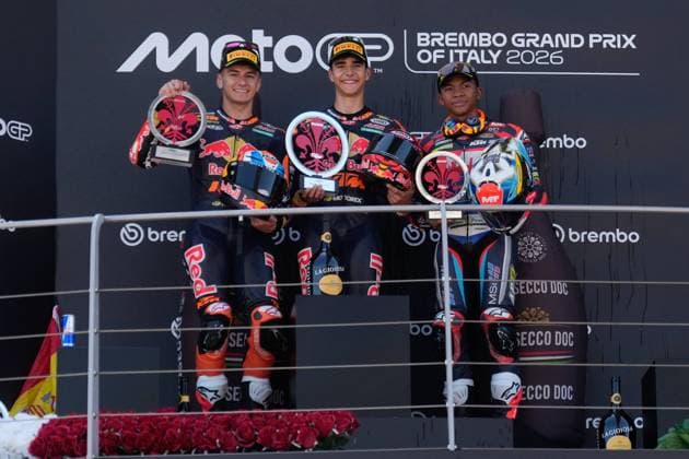Races of MotoGP Brembo Grand Prix of Italy at Mugello Circuit, Mugello, Italy, May 31 2026 In picture: Moto3 Brian Uriarte, Alvaro Carpe and Hakim Danish Carreras del Gran Premio Brembo de MotoGP de Italia en el Circuito de Mugello, Italia, 31 de Mayo de 2026 POOL MotoGP.com Cordon Press Images will be for editorial use only. Mandatory credit: MotoGP.com Cordon Press Cordon Press 