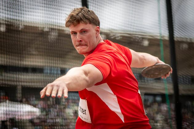 DRESDEN , GERMANY - MAY 31: Steven Richter (GER Germany) competes in the discus throw during the Golden Oval Continental Tour Silver meeting on May 31, 2026 at Heinz-Steyer-Stadion in Dresden, Saxony, Germany. Saxony Germany Copyright: xAxelxKohringx