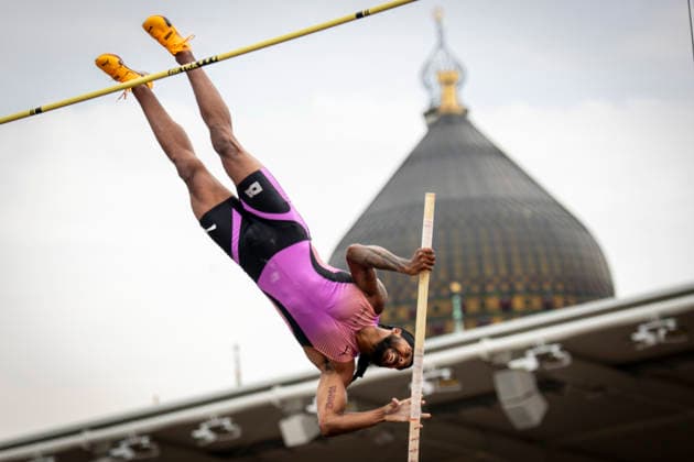 DRESDEN , GERMANY - MAY 31: Bo Kanda Lita Baehre (GER Germany) competes in the pole vault during the Golden Oval Continental Tour Silver meeting on May 31, 2026 at Heinz-Steyer-Stadion in Dresden, Saxony, Germany. Saxony Germany Copyright: xAxelxKohringx