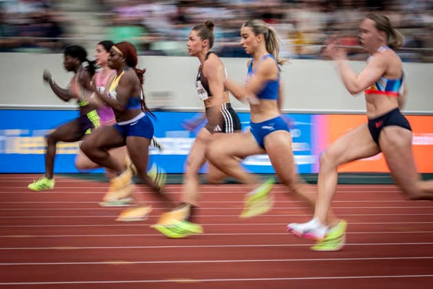 DRESDEN , GERMANY - MAY 31: Gina Lueckenkemper (GER Germany), rechts Jolina Ernst (GER Germany) competes in the 100m preliminary round during the Golden Oval Continental Tour Silver meeting on May 31, 2026 at Heinz-Steyer-Stadion in Dresden, Saxony, Germany. Saxony Germany Copyright: xAxelxKohringx