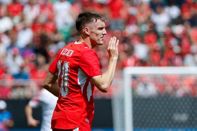 Michel Aebischer Switzerland,20 , Facial expression, Emotion , Switzerland, Football, Friendly match, Switzerland vs Jordan, 31 05 2026, St Gallen Kybunpark Hessen Switzerland Copyright: xGrantxHubbsx