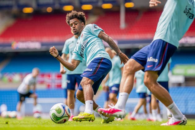 260531 Oscar Bobb of the Norwegian national football team during a training session on May 31, 2026 in Oslo Photo Vegard Grott BILDBYRAN kod VG VG0931 bbeng fotball football soccer fotboll fifa world cup vm fotball vm norge norway trening träning training practice precamp pre camp  Copyright: VEGARDxGRoTT BB260531VG011