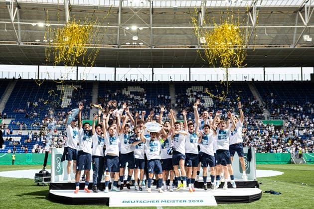 U19 DFB Nachwuchsliga A, 2025 2026, Final TSG Hoffenheim U19 1 FC Köln U19 31 05 2026 TSG 1899 Hoffenheim U19 German champion 2026, Award ceremony, championship trophy U19 DFB Nachwuchsliga A, 2025 2026, Final TSG Hoffenheim U19 1 FC Köln U19 PreZero Arena, Sinsheim 31 05 2026 DFB regulations prohibit any use of photographs as image sequences and or quasi video Copyright: xBEAUTIFULxSPORTS Buriakovx