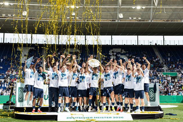 U19 DFB Nachwuchsliga A, 2025 2026, Final TSG Hoffenheim U19 1 FC Köln U19 31 05 2026 TSG 1899 Hoffenheim U19 German champion 2026, Award ceremony, championship trophy U19 DFB Nachwuchsliga A, 2025 2026, Final TSG Hoffenheim U19 1 FC Köln U19 PreZero Arena, Sinsheim 31 05 2026 DFB regulations prohibit any use of photographs as image sequences and or quasi video Copyright: xBEAUTIFULxSPORTS Buriakovx