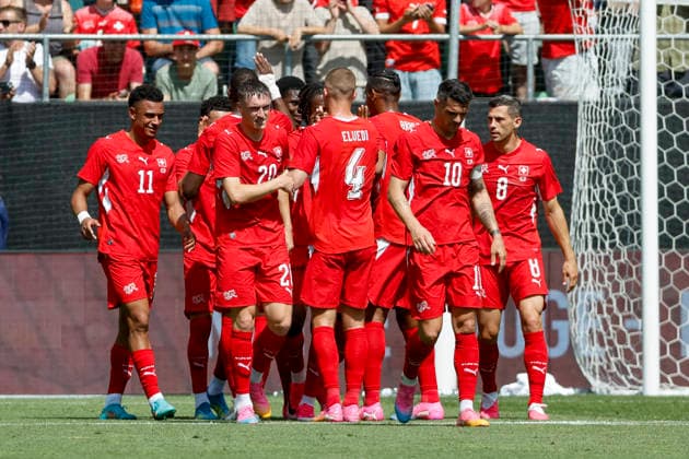 Goal celebration Switzerland at 1 0 by Breel Embolo Switzerland, 07 , Switzerland, Football, Friendly match, Switzerland vs Jordan, 31 05 2026, St Gallen Kybunpark Hessen Switzerland Copyright: xGrantxHubbsx