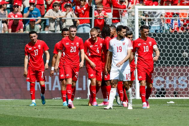 Goal celebration Switzerland at 1 0 by Breel Embolo Switzerland, 07 , Switzerland, Football, Friendly match, Switzerland vs Jordan, 31 05 2026, St Gallen Kybunpark Hessen Switzerland Copyright: xGrantxHubbsx