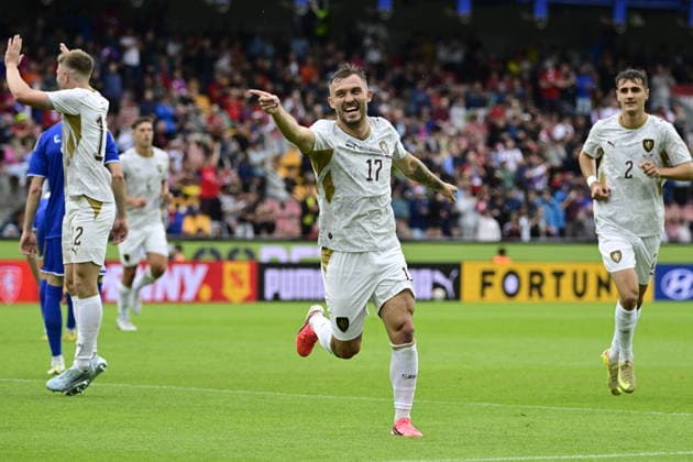 Tomas Ladra of Czech Republic celebrates a goal during the Czech Republic vs Kosovo soccer friendly match, in Prague, Czech Republic, May 31, 2026. (CTKxPhoto RomanxVondrous) CTKPhotoP2026053103668  CTKPhotoP2026053103668